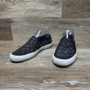 Coach Chrissy Signature Black Jacquard Canvas Slip On Sneakers Women's Size 8